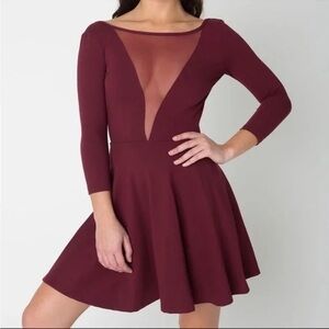 American Apparel Gloria V Backless V-Neck Mesh Burgundy Dress